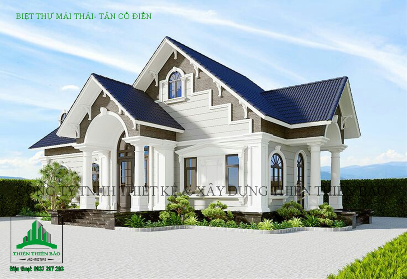 biệt thự vườn mái thái- tân cổ điển THIẾT KẾ BIỆT THỰ VƯỜN MÁI- THÁI TÂN CỔ ĐIỂN 1 TẦNG 4 PHÒNG NGỦ TẠI PHAN THIẾT